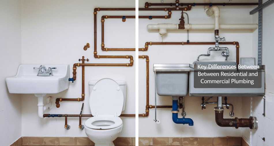 A side-by-side comparison of residential and commercial plumbing systems.